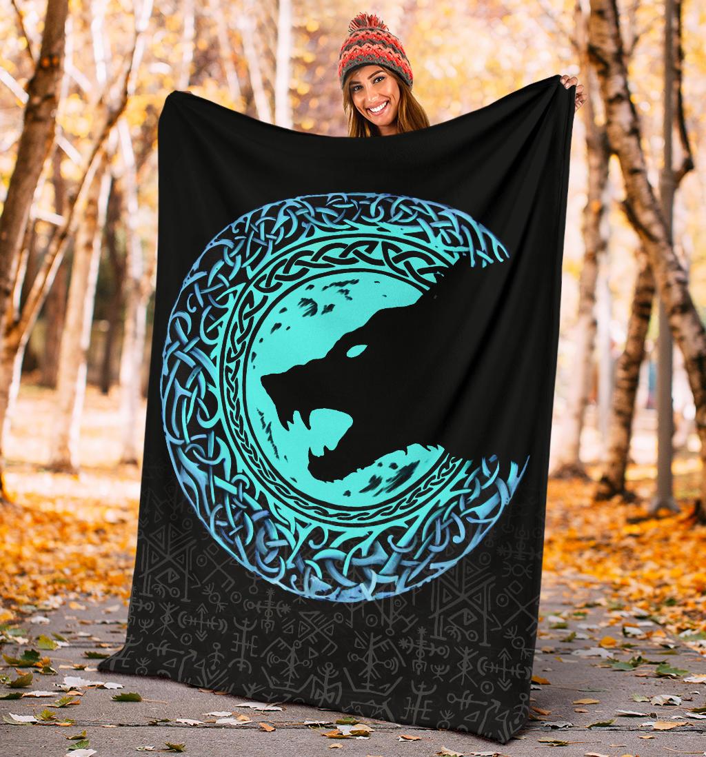 Viking Sherpa Fleece Blanket Gifts for Viking Lovers Fenrir Norse Wolf