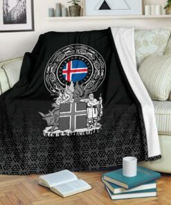 Viking Sherpa Fleece Blanket Gifts for Viking Lovers Iceland Coat Of Arms