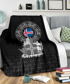 Viking Sherpa Fleece Blanket Gifts for Viking Lovers Iceland Coat Of Arms