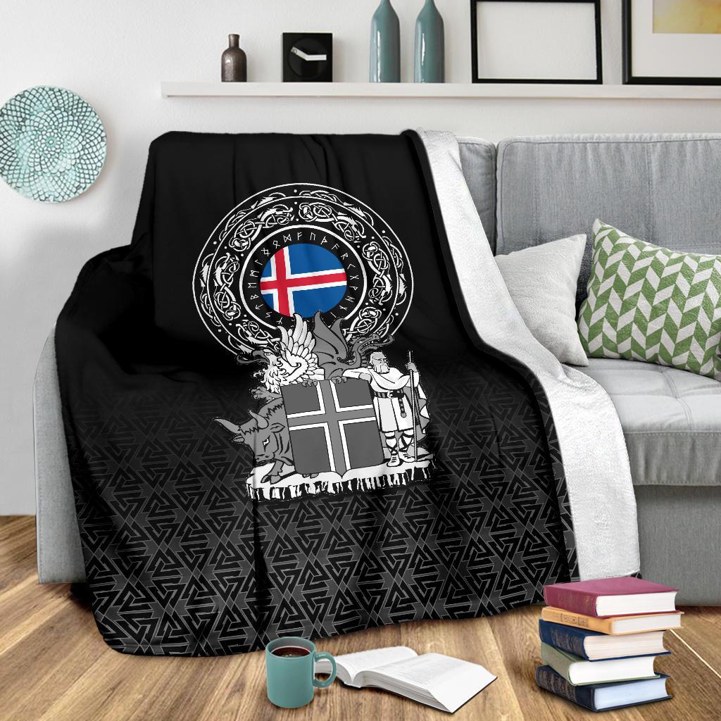 Viking Sherpa Fleece Blanket Gifts for Viking Lovers Iceland Coat Of Arms