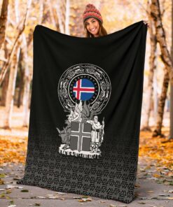 Viking Sherpa Fleece Blanket Gifts for Viking Lovers Iceland Coat Of Arms