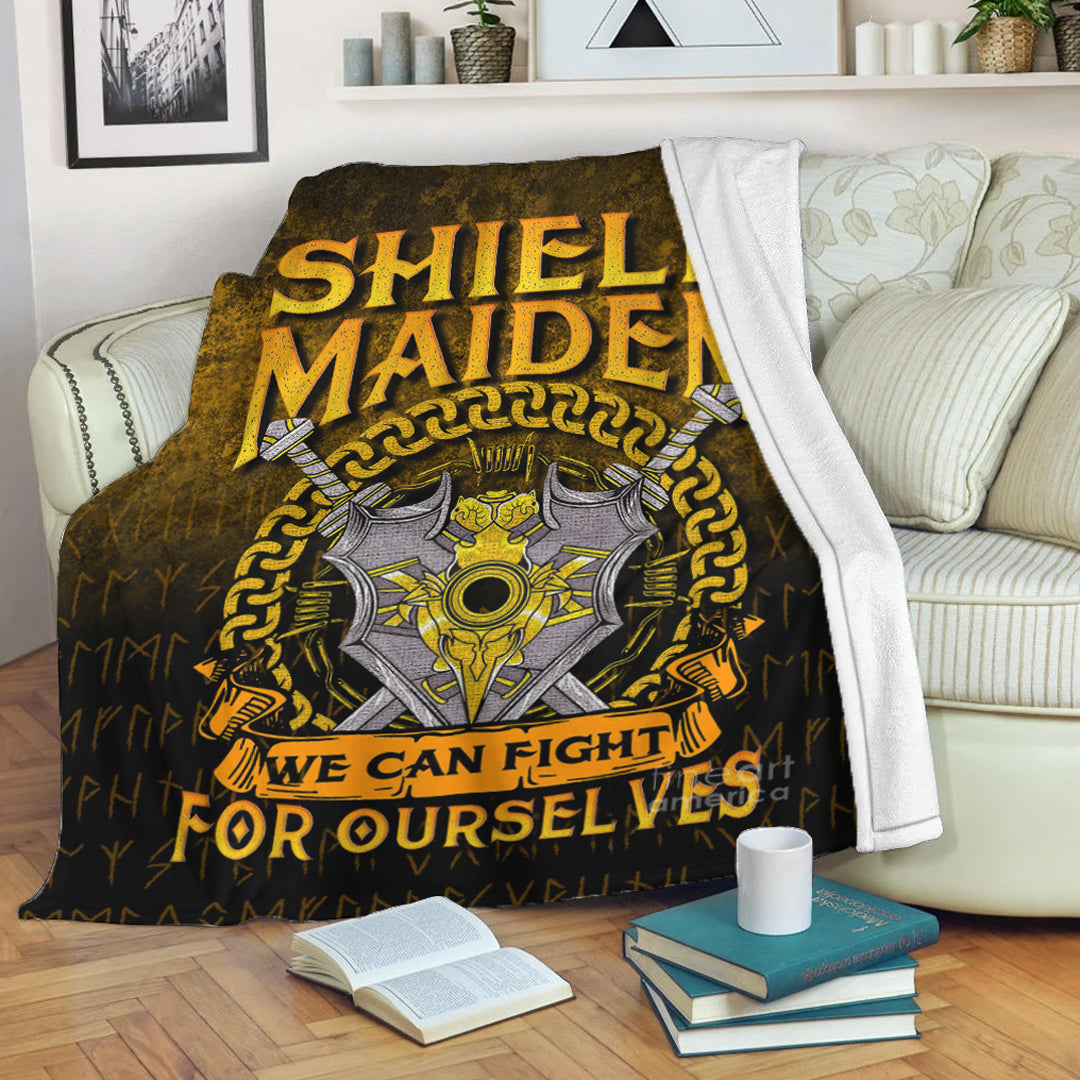 Viking Shield Maiden We Can Fight For Ourselves Sherpa Fleece Blanket Gifts for Viking Lovers