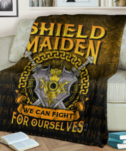 Viking Shield Maiden We Can Fight For Ourselves Sherpa Fleece Blanket Gifts for Viking Lovers