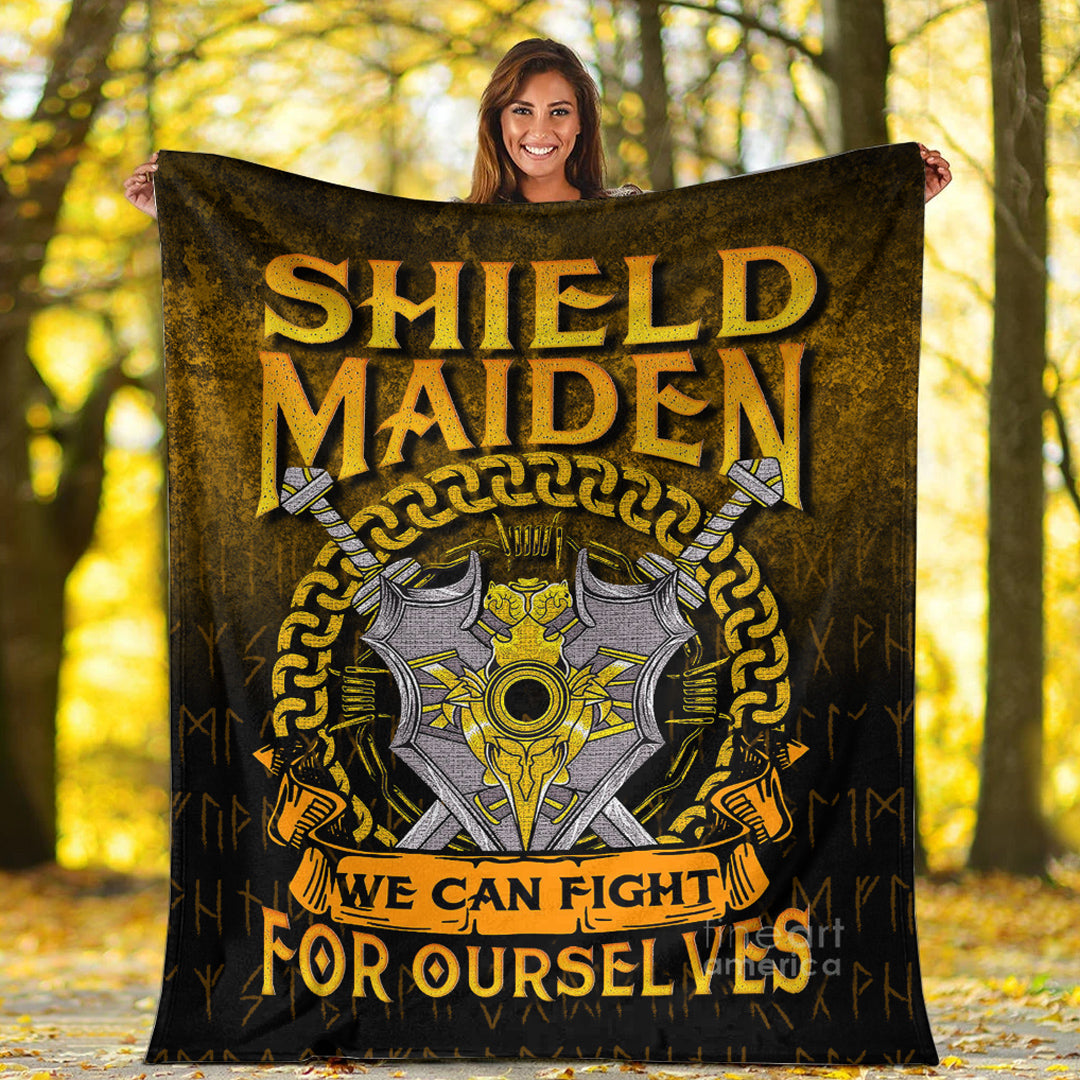 Viking Shield Maiden We Can Fight For Ourselves Sherpa Fleece Blanket Gifts for Viking Lovers