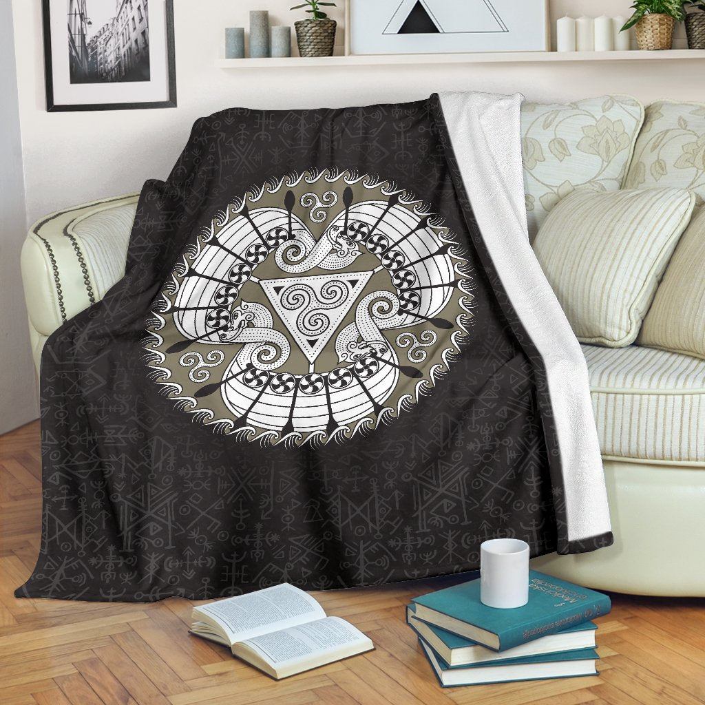 Viking Style Drakkar Sherpa Fleece Blanket Gifts for Viking Lovers