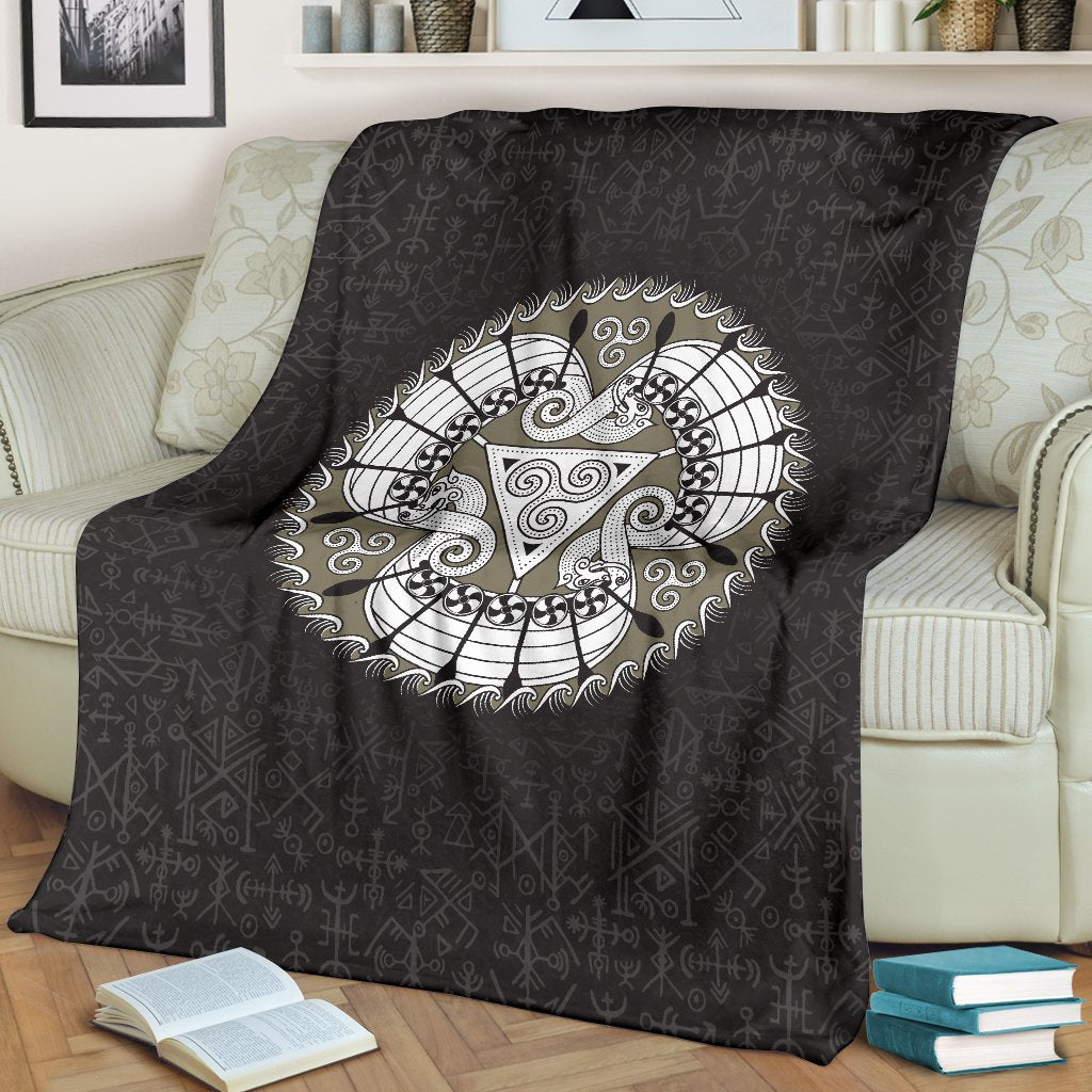 Viking Style Drakkar Sherpa Fleece Blanket Gifts for Viking Lovers