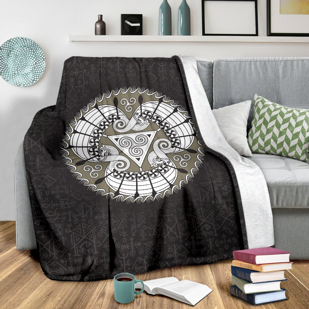 Viking Style Drakkar Sherpa Fleece Blanket Gifts for Viking Lovers
