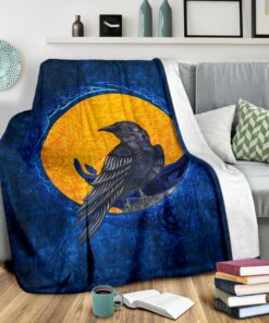Viking Style Raven and Moon Blanket
