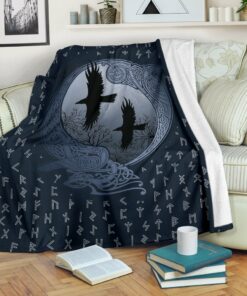 Viking Style Raven and Old Runes Blanket