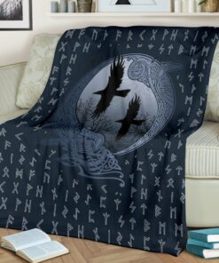 Viking Style Raven and Old Runes Blanket