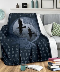 Viking Style Raven and Old Runes Blanket