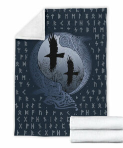 Viking Style Raven and Old Runes Blanket
