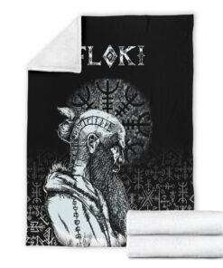 Viking Style Sherpa Fleece Blanket Gifts for Viking Lovers Floki