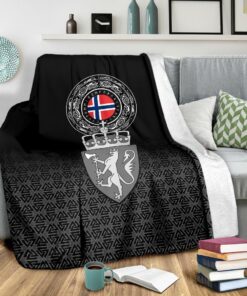 Viking Style Sherpa Fleece Blanket Gifts for Viking Lovers Norway Coat Of Arms