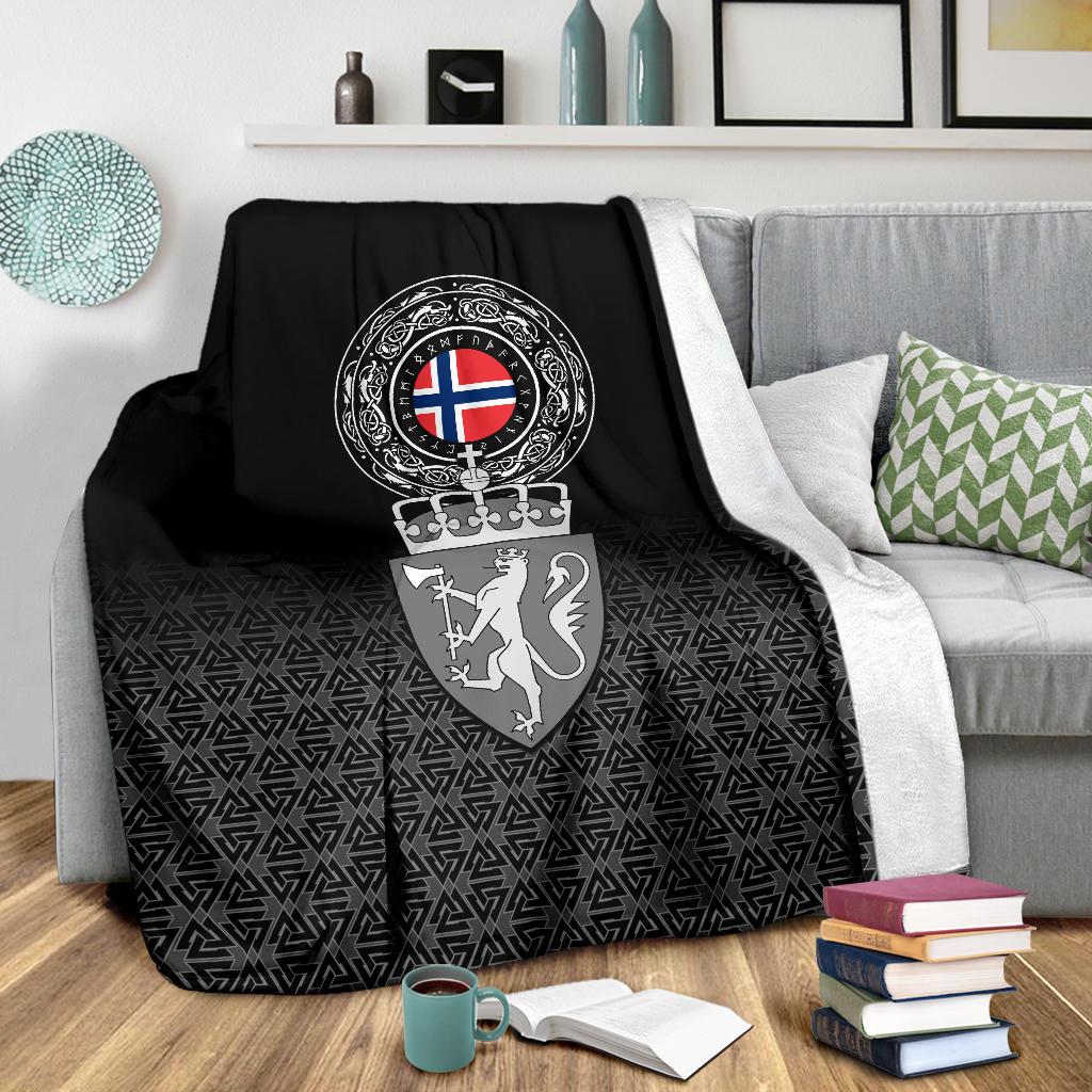 Viking Style Sherpa Fleece Blanket Gifts for Viking Lovers Norway Coat Of Arms