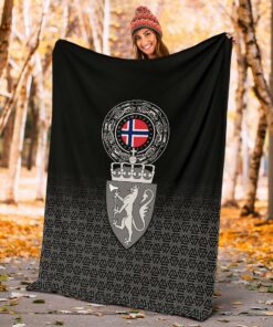 Viking Style Sherpa Fleece Blanket Gifts for Viking Lovers Norway Coat Of Arms