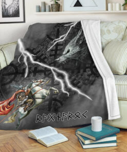 Viking Style Sherpa Fleece Blanket Gifts for Viking Lovers Odin and Fenrir Thunder Background Sherpa Fleece Blanket Gifts for Viking Lovers