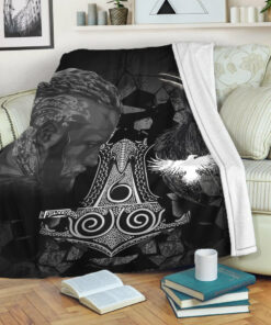 Viking Style Sherpa Fleece Blanket Gifts for Viking Lovers Ragnar Raven Sherpa Fleece Blanket Gifts for Viking Lovers