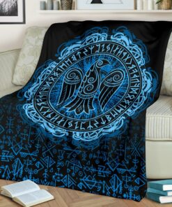 Viking Style Sherpa Fleece Blanket Gifts for Viking Lovers Raven Celtic Cyan