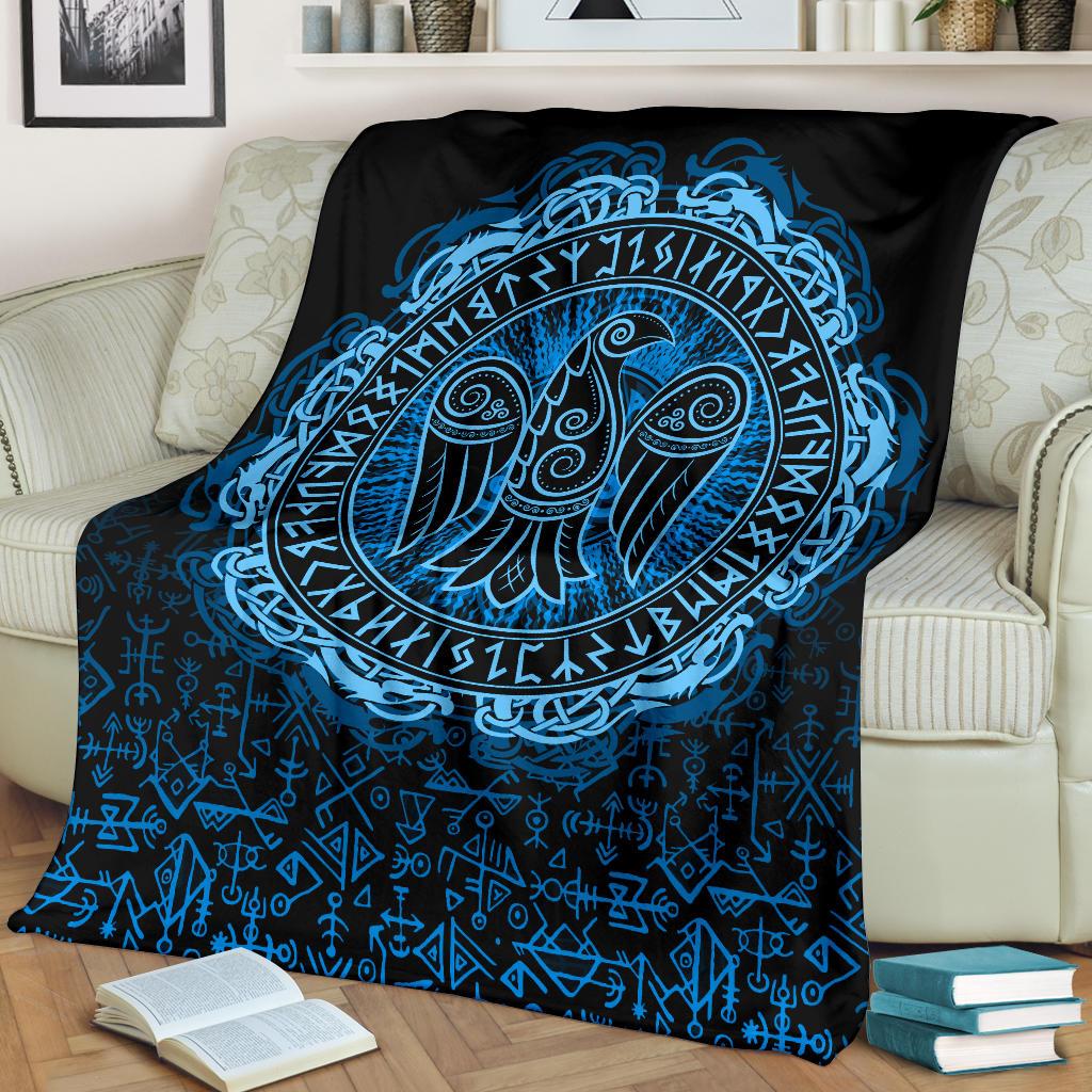 Viking Style Sherpa Fleece Blanket Gifts for Viking Lovers Raven Celtic Cyan