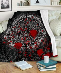 Viking Style Sherpa Fleece Blanket Gifts for Viking Lovers Raven Celtic Tattoo Blood