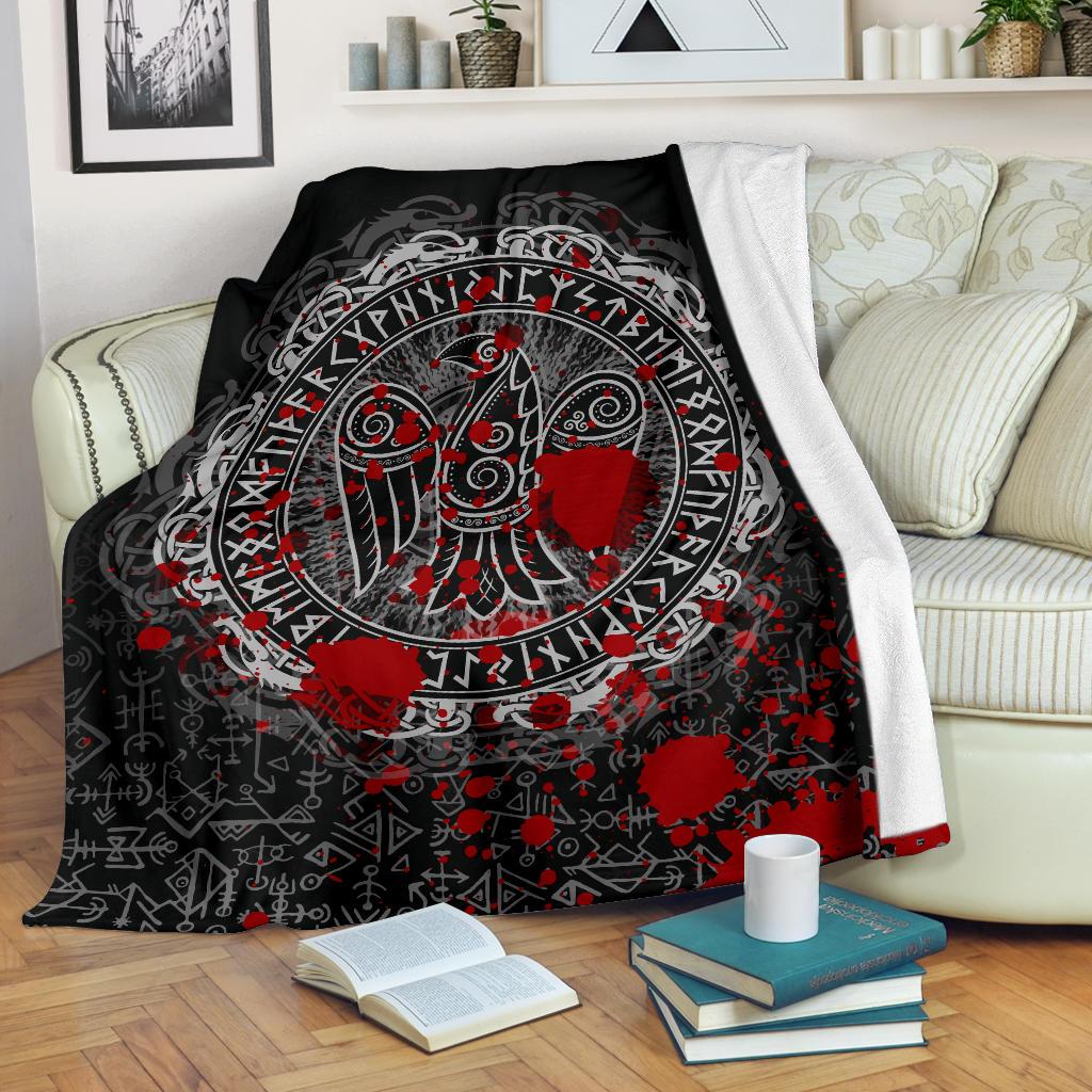 Viking Style Sherpa Fleece Blanket Gifts for Viking Lovers Raven Celtic Tattoo Blood
