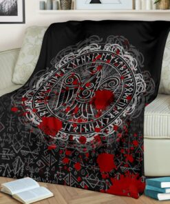 Viking Style Sherpa Fleece Blanket Gifts for Viking Lovers Raven Celtic Tattoo Blood
