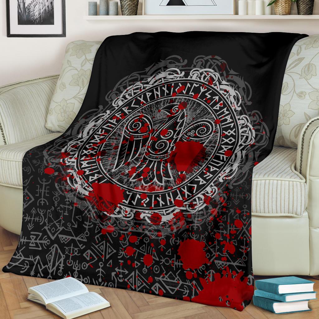 Viking Style Sherpa Fleece Blanket Gifts for Viking Lovers Raven Celtic Tattoo Blood