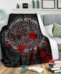 Viking Style Sherpa Fleece Blanket Gifts for Viking Lovers Raven Celtic Tattoo Blood