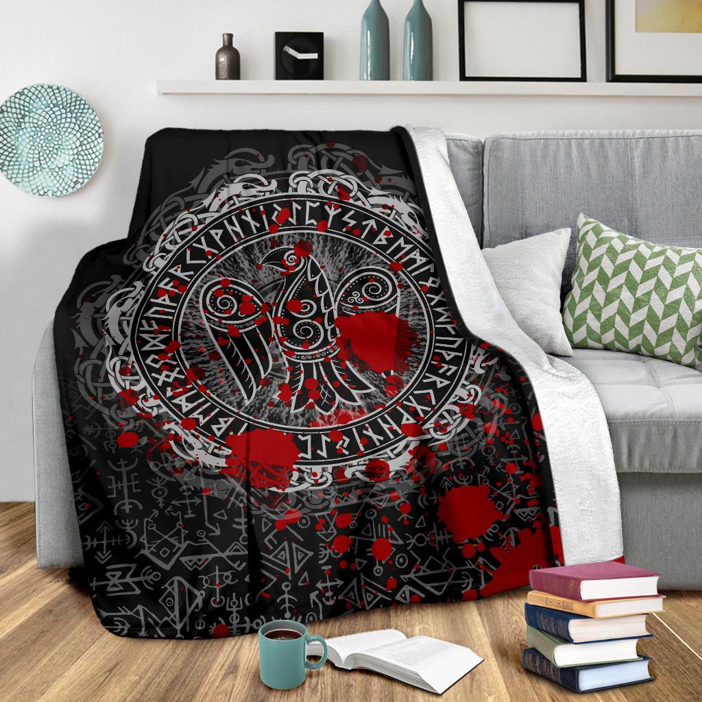 Viking Style Sherpa Fleece Blanket Gifts for Viking Lovers Raven Celtic Tattoo Blood