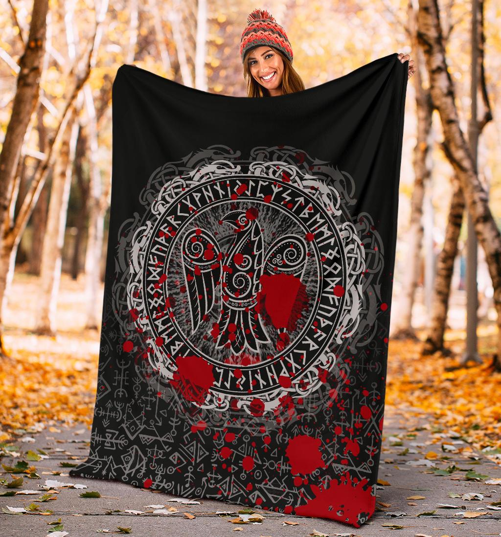 Viking Style Sherpa Fleece Blanket Gifts for Viking Lovers Raven Celtic Tattoo Blood