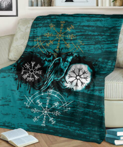 Viking Style Sherpa Fleece Blanket Gifts for Viking Lovers Raven of Odin and Symbol Viking Style Cyan Sherpa Fleece Blanket Gifts for Viking Lovers