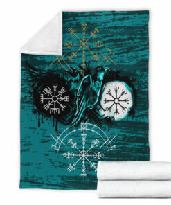 Viking Style Sherpa Fleece Blanket Gifts for Viking Lovers Raven of Odin and Symbol Viking Style Cyan Sherpa Fleece Blanket Gifts for Viking Lovers