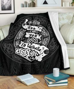 Viking Style Sherpa Fleece Blanket Gifts for Viking Lovers See You In Valhalla