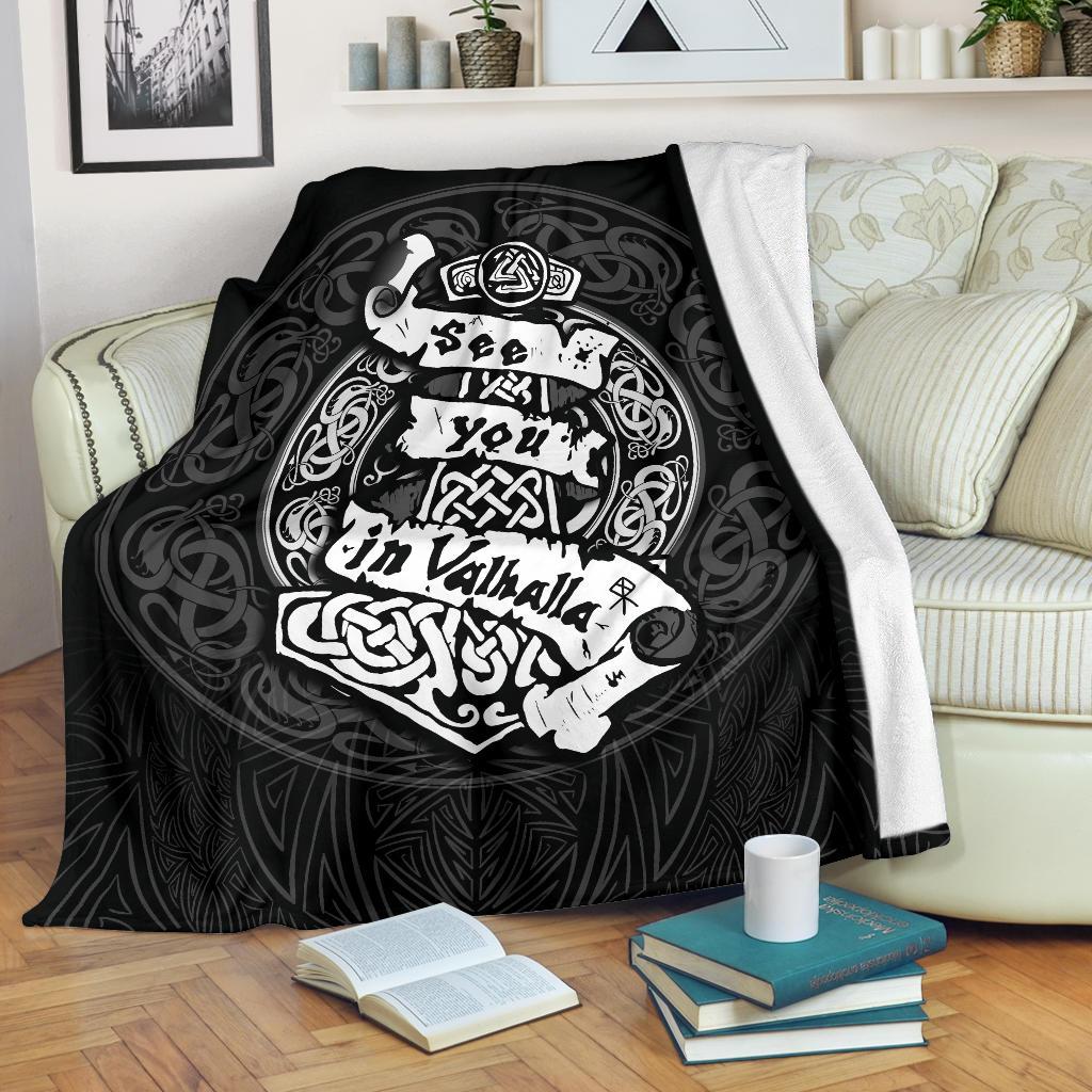 Viking Style Sherpa Fleece Blanket Gifts for Viking Lovers See You In Valhalla