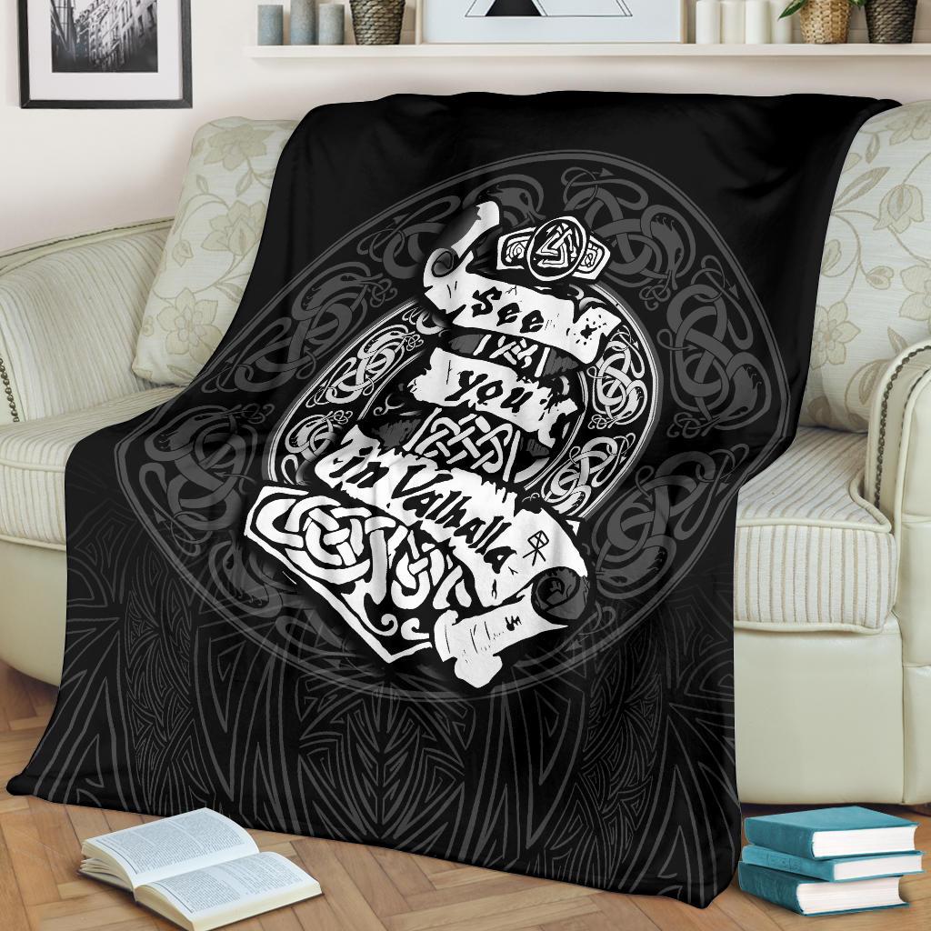 Viking Style Sherpa Fleece Blanket Gifts for Viking Lovers See You In Valhalla