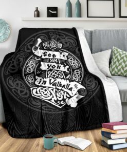Viking Style Sherpa Fleece Blanket Gifts for Viking Lovers See You In Valhalla