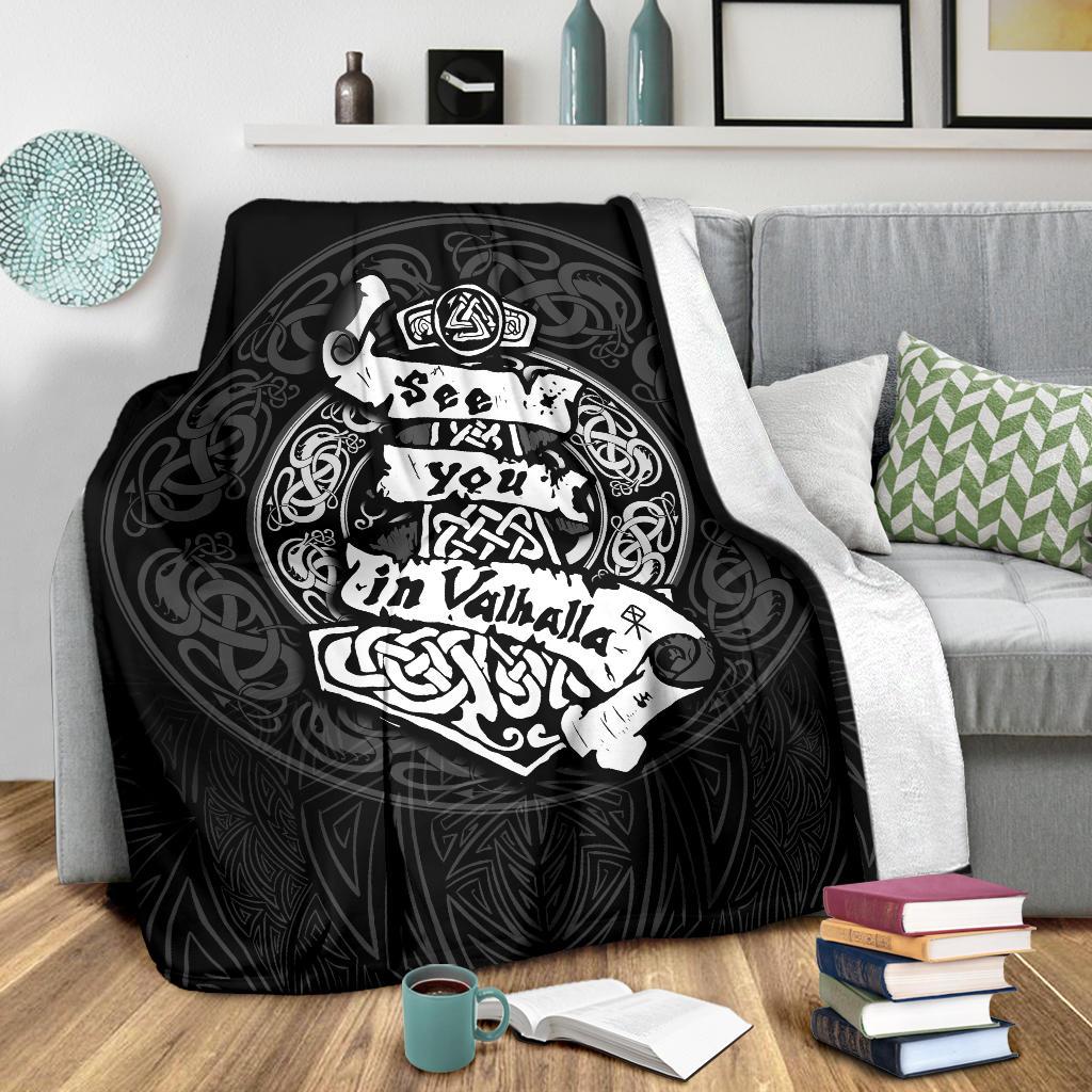 Viking Style Sherpa Fleece Blanket Gifts for Viking Lovers See You In Valhalla
