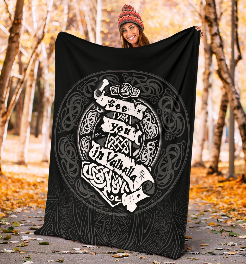 Viking Style Sherpa Fleece Blanket Gifts for Viking Lovers See You In Valhalla