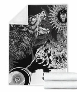 Viking Style Sherpa Fleece Blanket Gifts for Viking Lovers Skoll and Hati Sherpa Fleece Blanket Gifts for Viking Lovers