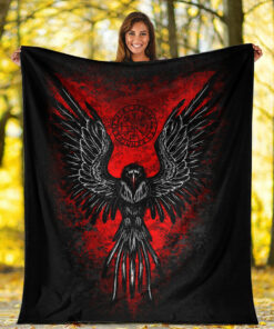 Viking Style Sherpa Fleece Blanket Gifts for Viking Lovers Vegvisir Raven Blood Sherpa Fleece Blanket Gifts for Viking Lovers