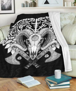 Viking Style Sherpa Fleece Blanket Gifts for Viking Lovers Viking Ram Skull Sherpa Fleece Blanket Gifts for Viking Lovers