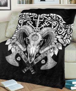 Viking Style Sherpa Fleece Blanket Gifts for Viking Lovers Viking Ram Skull Sherpa Fleece Blanket Gifts for Viking Lovers