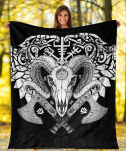 Viking Style Sherpa Fleece Blanket Gifts for Viking Lovers Viking Ram Skull Sherpa Fleece Blanket Gifts for Viking Lovers