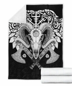 Viking Style Sherpa Fleece Blanket Gifts for Viking Lovers Viking Ram Skull Sherpa Fleece Blanket Gifts for Viking Lovers