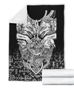Viking Style Sherpa Fleece Blanket Gifts for Viking Lovers Wolf And Raven Special