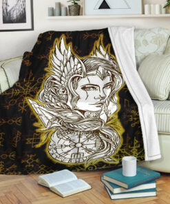 Viking Valkyrie Gold Sherpa Fleece Blanket Gifts for Viking Lovers