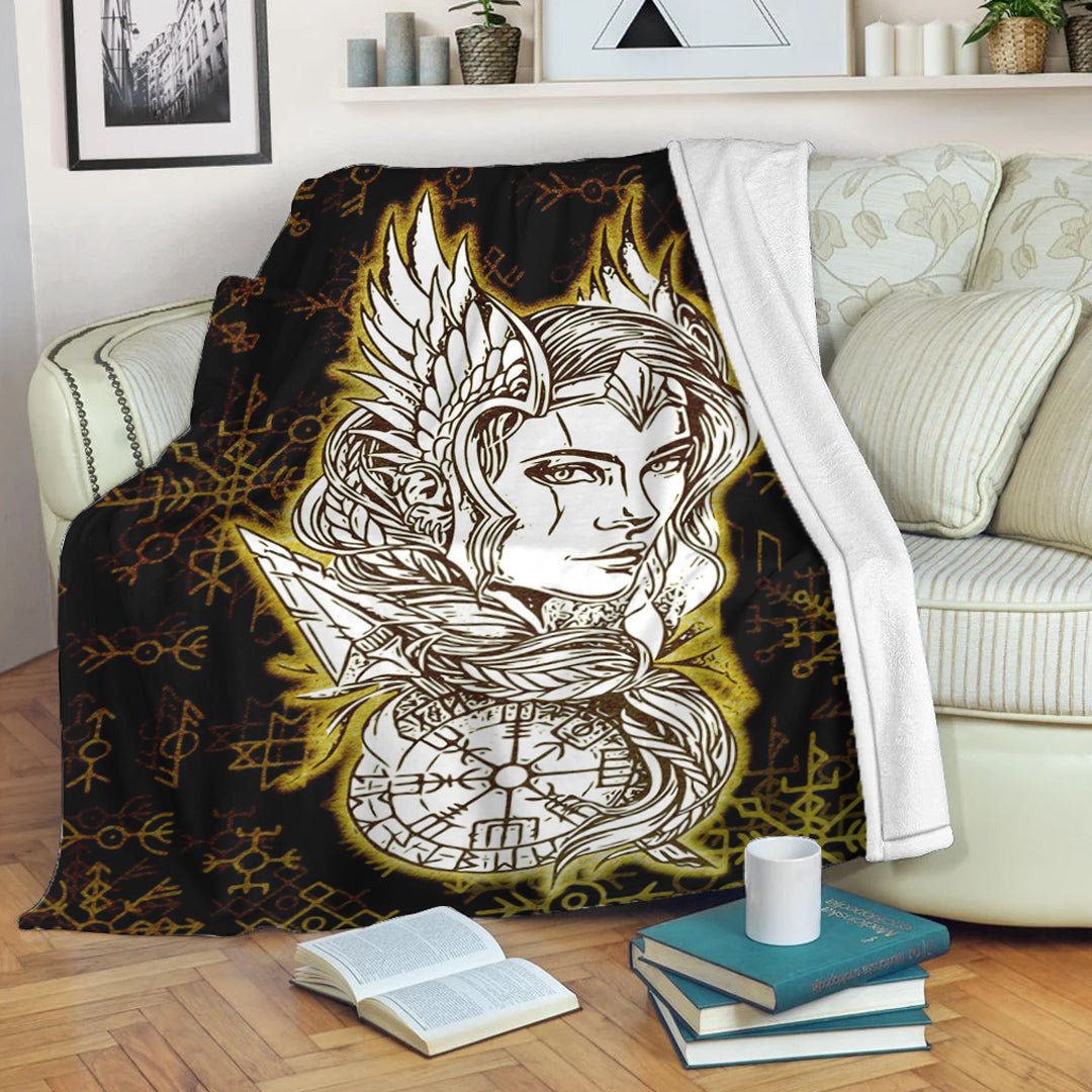 Viking Valkyrie Gold Sherpa Fleece Blanket Gifts for Viking Lovers