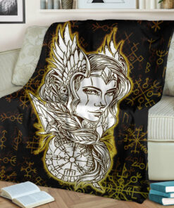 Viking Valkyrie Gold Sherpa Fleece Blanket Gifts for Viking Lovers