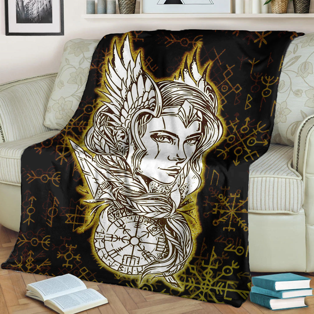 Viking Valkyrie Gold Sherpa Fleece Blanket Gifts for Viking Lovers